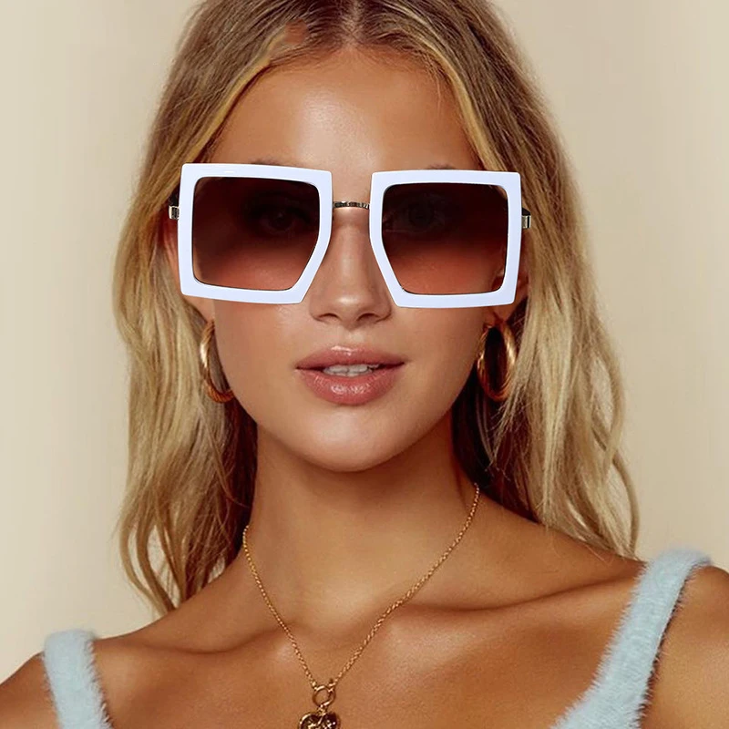 

Lbashades 2021 Trendy Square Sunglasses Women Shades White Metal Temple Oversized Sun Glasses Eyewear Customize Logo 2021