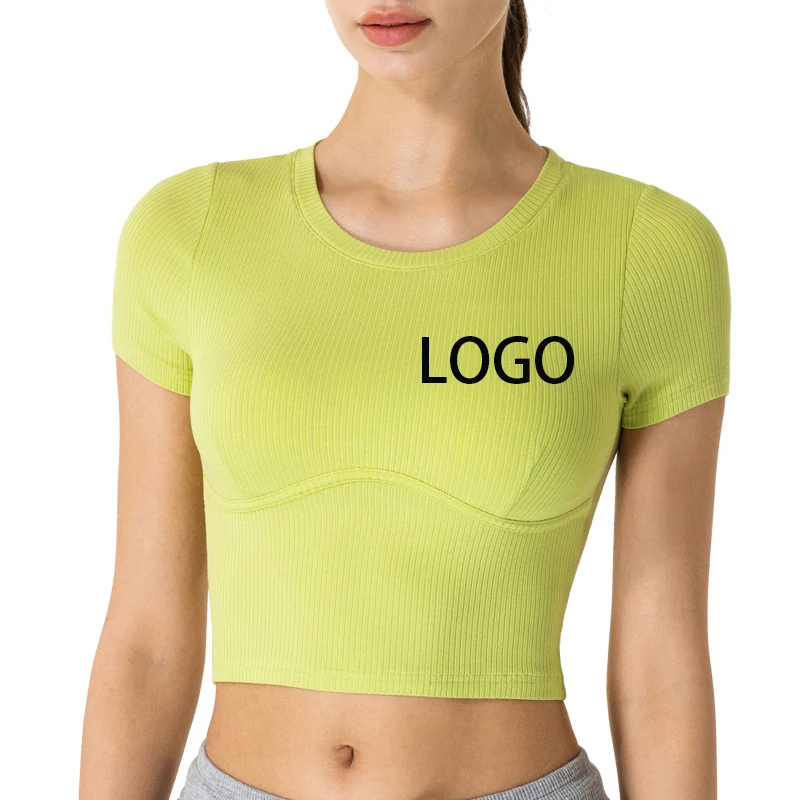 

Wholesale Solid Color Women's Spring And Summer Short-sleeved T-Shirt Short Slim Sports Running Yoga Top Ladies Gym Top