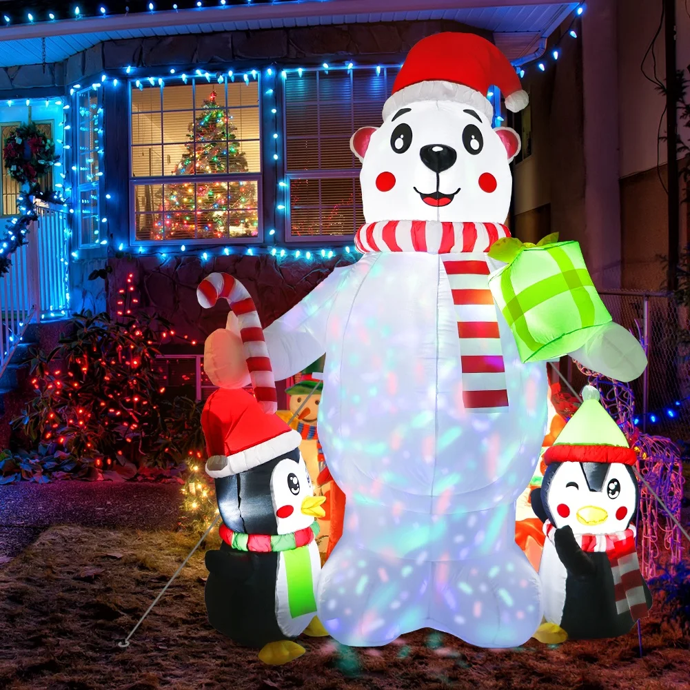 

Ourwarm Xmas Party 6 ft Led Airblown Animated Penguin Polar Bear Blow Ups Yard Decoration Christmas Inflatable