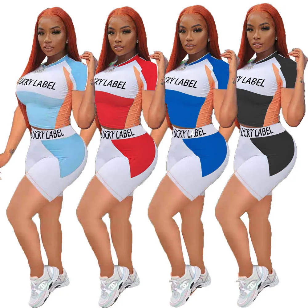 

Lucky Label Jogging Sports Women Tracksuit 2 Piece Short Set, Black, red, dark blue, light blue