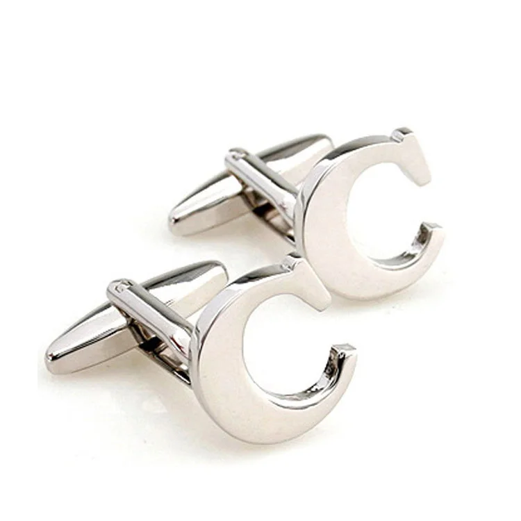 

A-Z stainless steel initial 26 letter alphabet cufflinks, Silver
