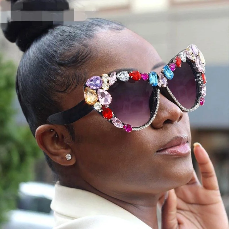 

Wholesale Fashion Big Color Rhinestone Sunglasses Men Women Cat Eye Glasses, Colors