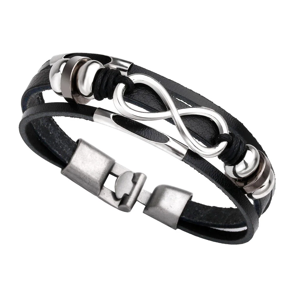 

Retro multilayer black leather bracelet women alloy infinity bracelets bangles wrist band jewelry charm gift wholesale