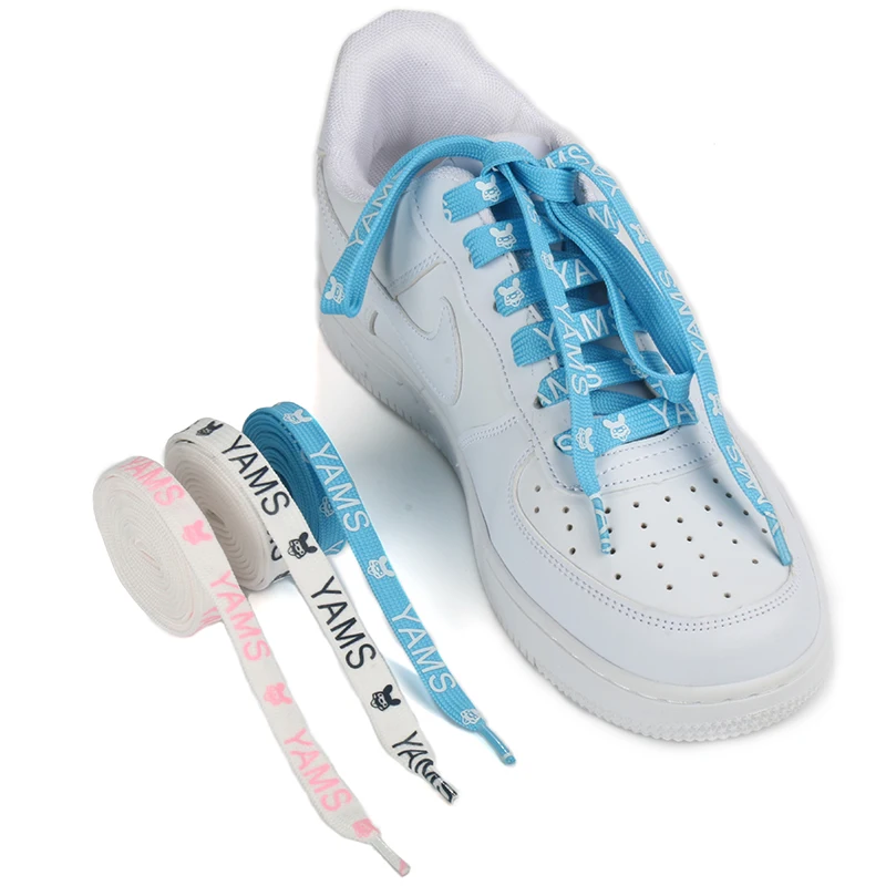 

Custom YLDS Shoe Accessories Flat White Sublimation Logo Polyester With Print Embroidery Logo Shoelace, Customized