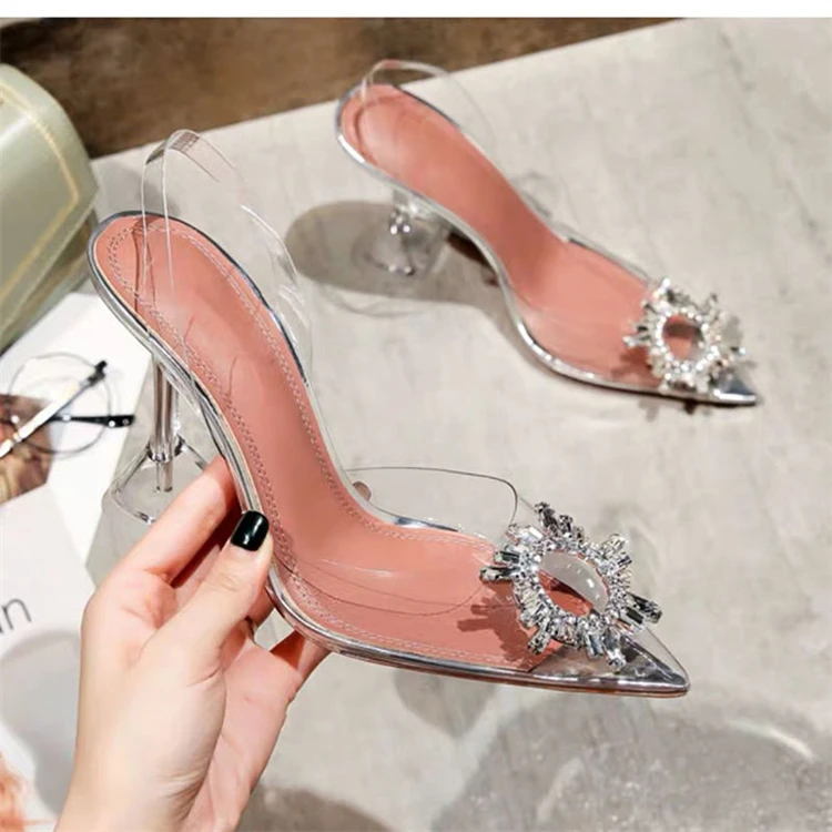 

New Fashion Large Size Fairy Transparent High Heel Crystal Sandals Pvc Women Stiletto Shoes