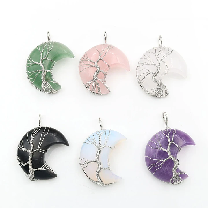 

Natural Gemstone Quartz Jewelry Moon Pendant Necklace Crystal Necklace for Women, Multi