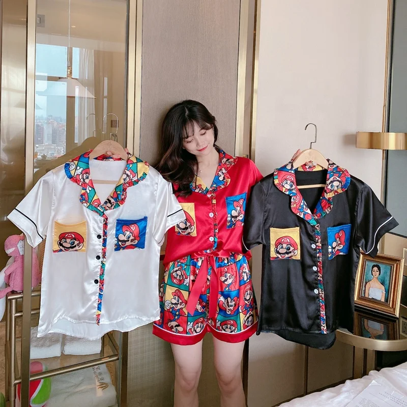 

Women's Short Sleeve Printed Satin Pajamas, Short Bottom Sleepwear pajamas women