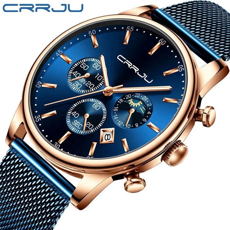 

The new CRRJU 2266 casual personality hot sale men's watch fashion popular student steel band quartz watch, According to reality