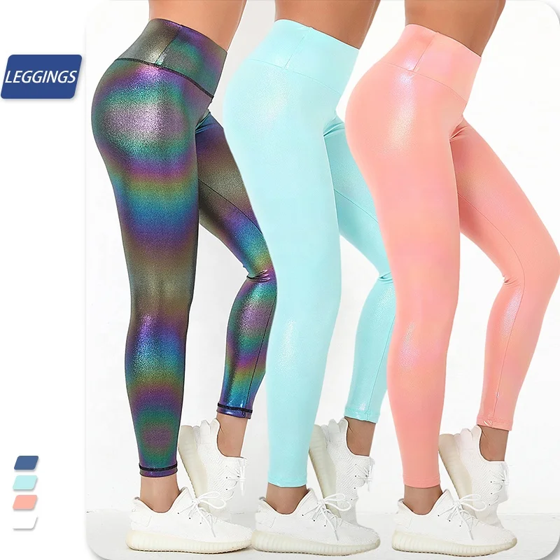 

Solid Color Shiny Sports Sexy Leggings Breathable High Waist Yoga Leather Pants Women Butt Lift Gym Leggings