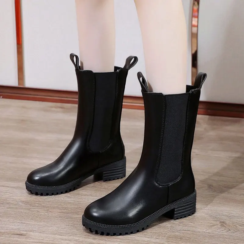 

Women Chunky Heel Platform Classic Fashion Chelsea Boots Ladies Girl, Black