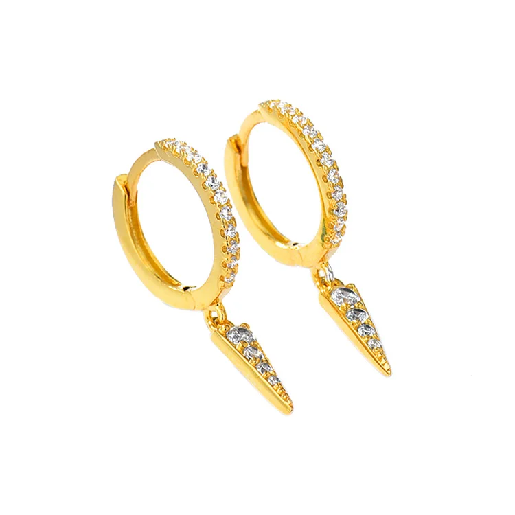

Simple Korean 18k gold plated jewerly micro pave CZ diamond cubic zircon statement drop hoop earrings with triangular