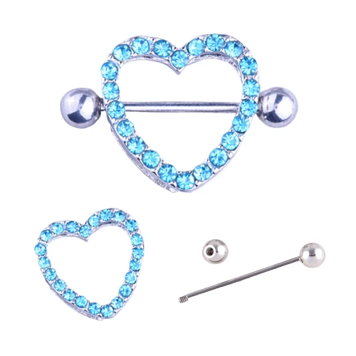 

Wholesale Unique Nipple Shield Stainless Steel Heart Crystal Barbells Piercing Jewelry Nipple Rings, Pink,blue,clear,sky blue
