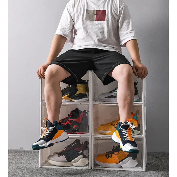 

Amazon Hot Selling Side Open Door High Quality Shoe Box Plastic Storage Sneakers Plastic Black Shoe Box Stackable, White, black, clear