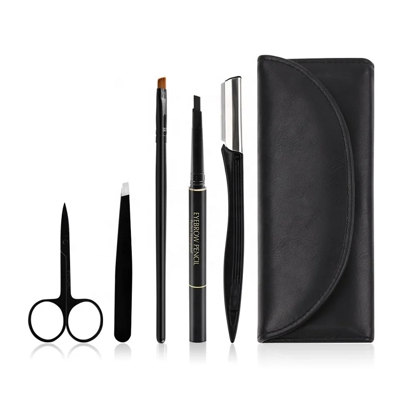 

5pcs Eyebrow Shaping Trimming Set Black Makeup Tool Set Eyebrow trimmer Razor Eyelash tweezers scissors brush pencil Eyebrow