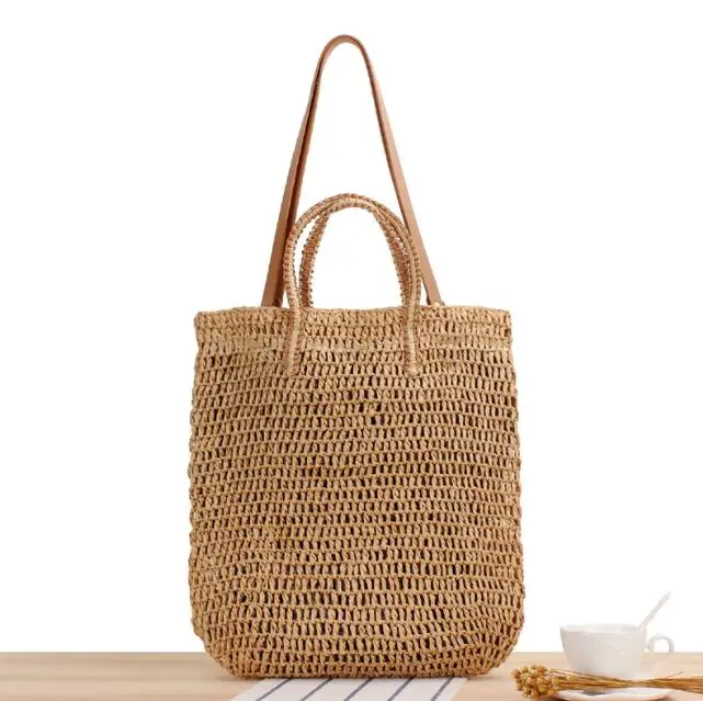 

Wholesale 2022 fashion Ecofriendly good quality paper raffia material ladies beach straw tote hand bags for girls, Customized color