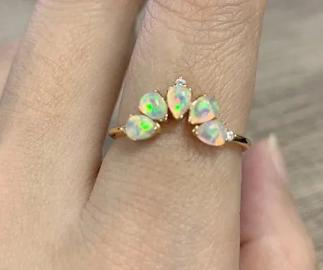 
Fashion 925 Sterling Silver Ring Stackable Artificial Opal Crown Rings Designs 