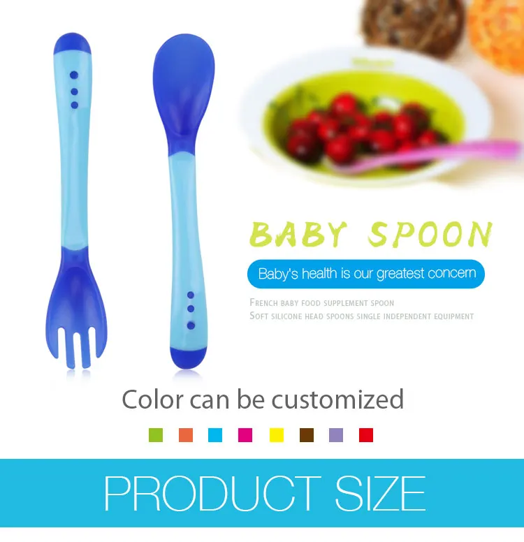 Baby Temperature Sensor Feeding Food Spoon Of Dishes Cutlery 3 Color 