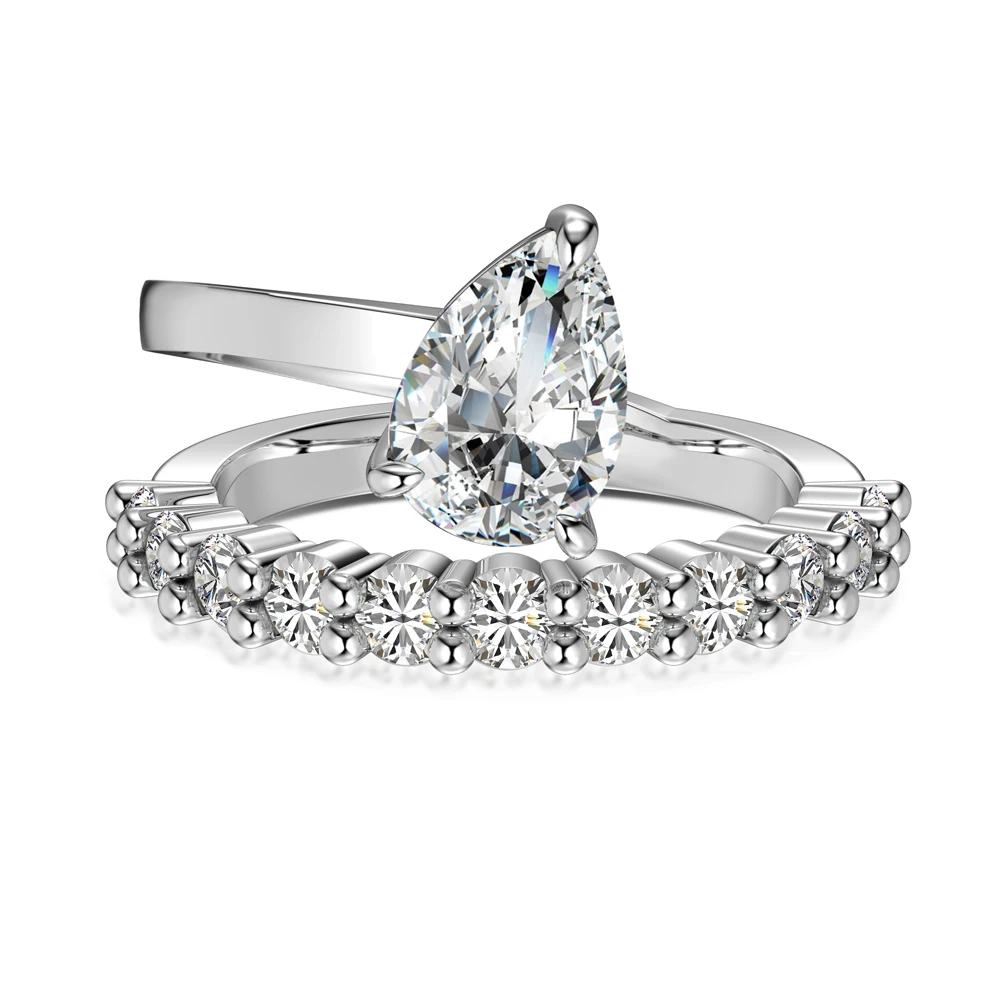 Dylam Fashion Trendy 925 Sterling Silver Rhodium Plated Double Layer Eternity Band Waterdrop Shape 5A Zirconia Ring for Women