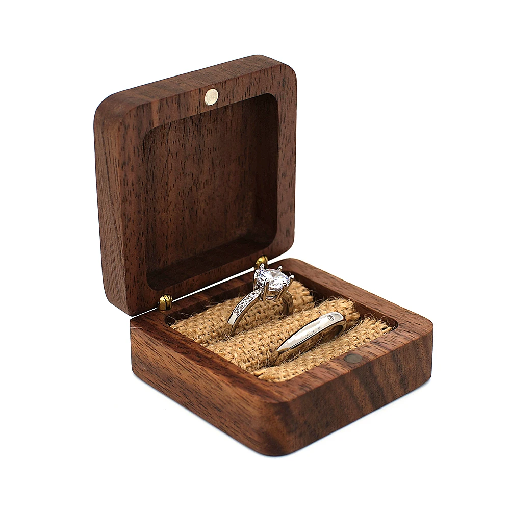 

Latest Hot Sale Custom Logo Walnut Wooden Wedding Jewelry Box & rings box, Black