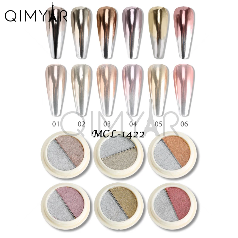 

Eco Friendly Double Color Nail Glitter Mirror Powder Nail Art Pigment Dust Laser Magic Acrylic Power, 6 colors