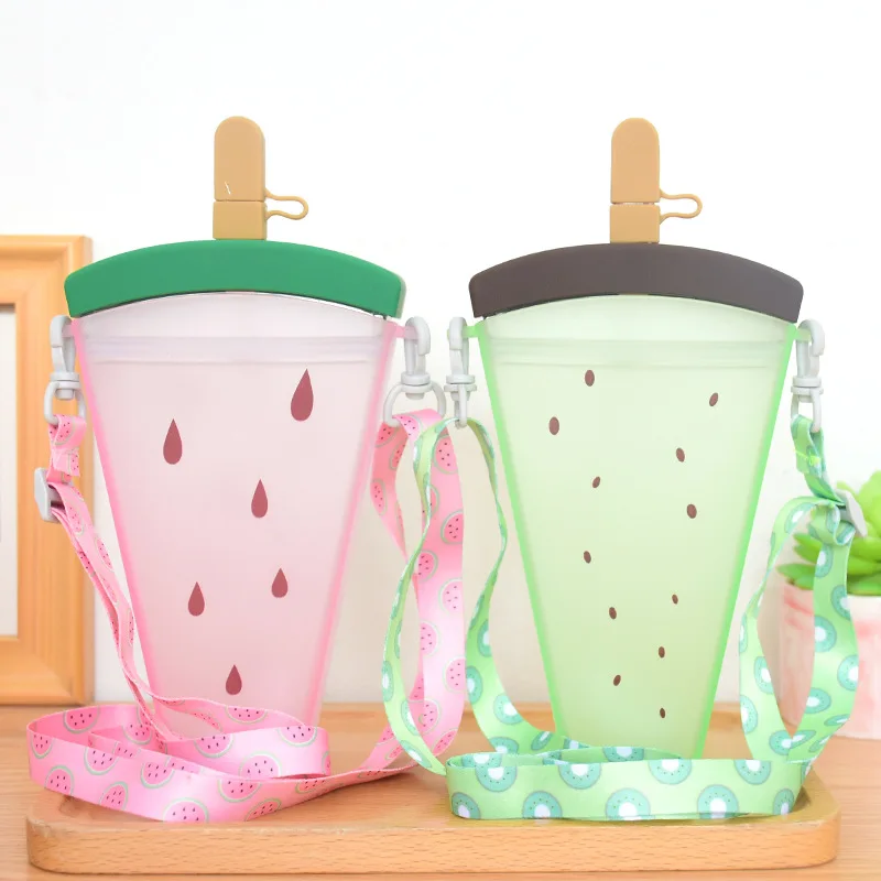 

Seaygift custom rope summer portable creative deisgn watermelon plastic straw cup kids outdoor plastic mugs with straw, Red/black/white/green/purple/yellow