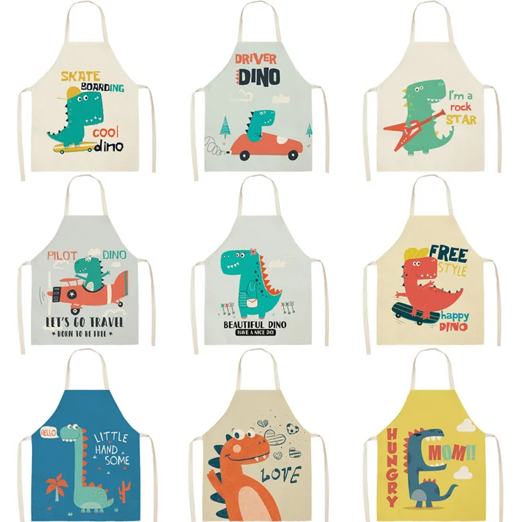 

Hot Sale Customized Cotton Linen Cartoon Dinosaur Apron For Kids, Picture