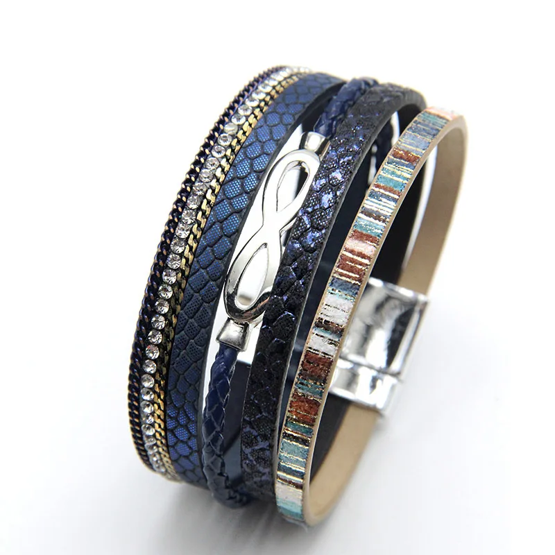 

Infinite PU Leather Bracelet for Women Jewelry Fashion Bohemian Braided Multilayer Charm Wide Bracelets Bangles (KB8432), As picture