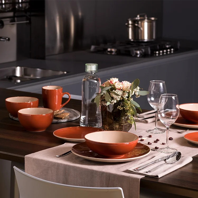 

Hot sale customized Dinnerware Set China factory new design Color Glaze dinner plates set for 12 person, Customer colors