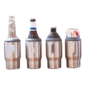 Image of Double Wall Vacuum Insulated beer bottle Holder Can Beverage Cooler for Skinny Cans and Beer Bottles Ice Cold