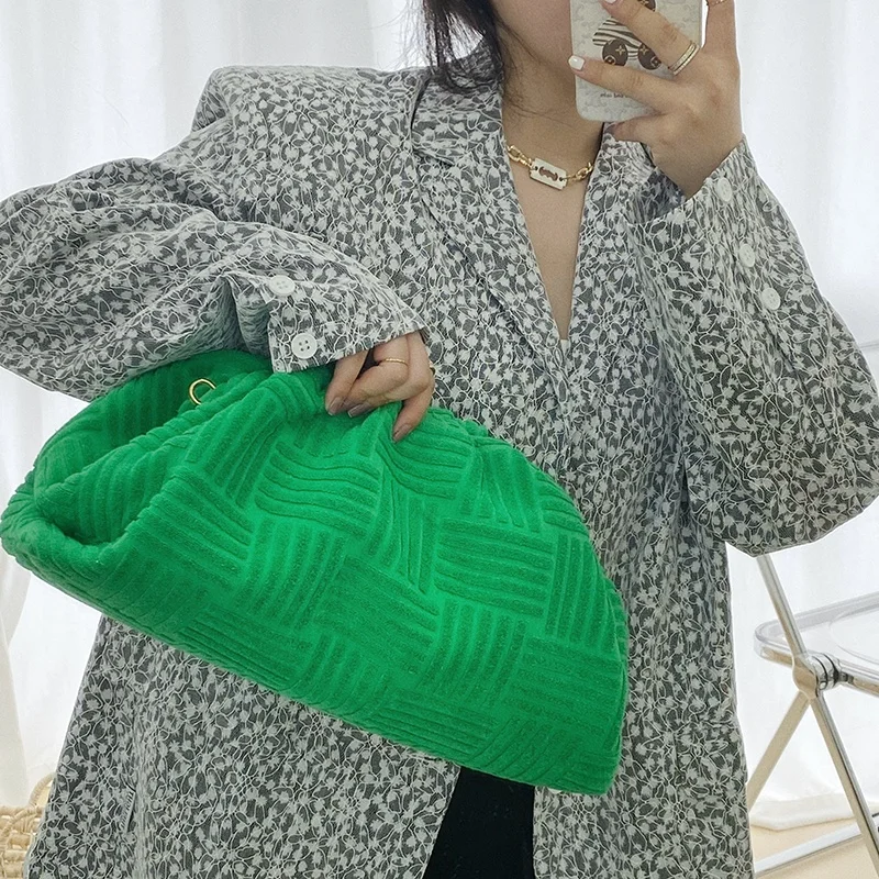 

6188#fashion trendy green color women  size fabric cloud bag for ladies dumpling shape coral clutch bags new handbags