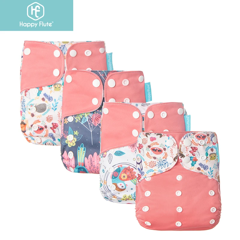 

Happyflute New 4pcs/set Washable Eco-Friendly Cloth Diaper Adjustable Nappy Reusable Cloth Diapers baby with Inserts