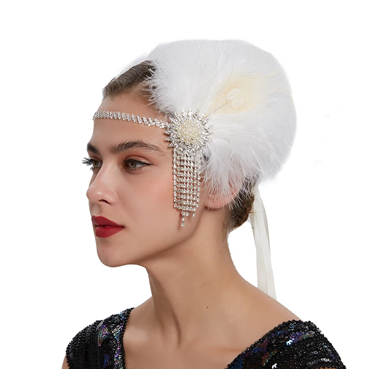 

Newest Pearl Hairband Hair Accessories Fashion Retro Fascinators Theme Party Rhinestone Feather Crystal Headbands