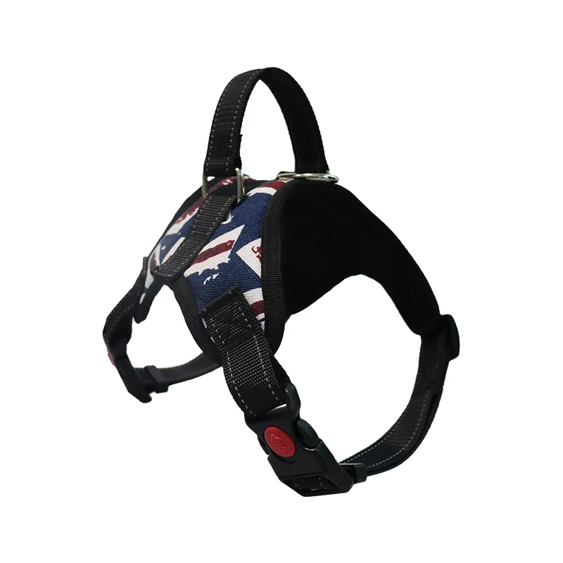 

OEM multiple design small large outdoor training walking adjust reflective safety big pet dog harness vest with control handle, Reflective rainbow color, black, white, blue, pink. etc