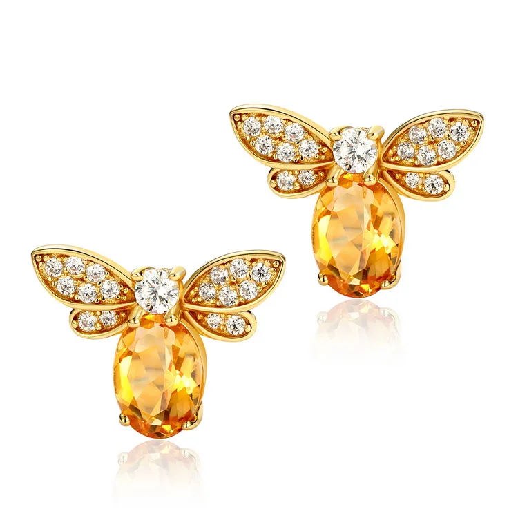 

Lovely Jewelry Honey Bee Sweet Silver Gold Plating Earrings 2020 New Design