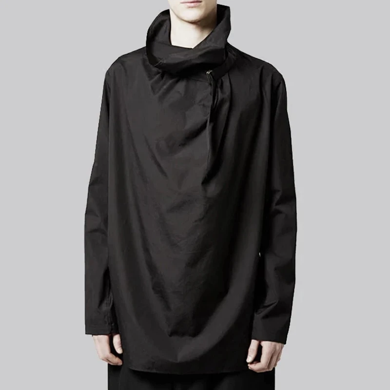 

Men's Long Sleeved Shirt Black Pullover Long Sleeved Lapel Necktie Dark Three-dimensional Tailoring For Men And Women