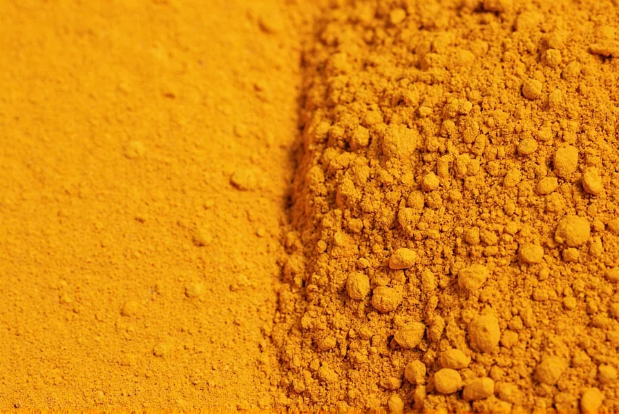 Close-up comparison of fresh versus expired turmeric powder showing color differences and quality indicators