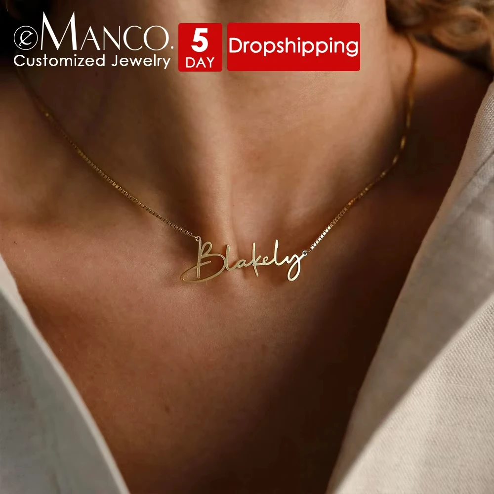 EManco 2025 Drop Shipping Box Chain Necklace Women Unisex Personalised Stainless Steel Jewelry Gold Silver Plating Letter Shaped