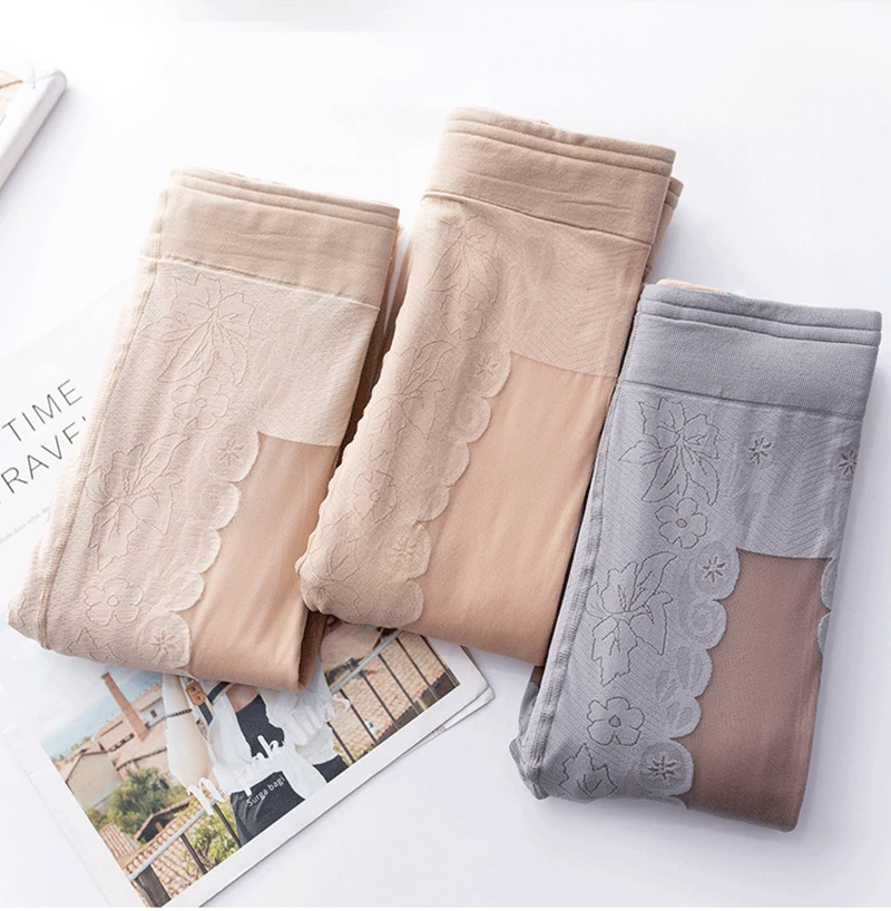 

JULY'S SONG Autumn Winter Women Leggings Thick Warm Plus Velvet Leggings Female High Waist Solid Elastic Leggings, Grey, skin, light skin