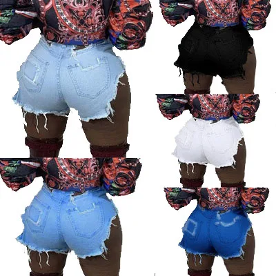 

booty shorts for women shorts mottled denim Ripped stretch jeans denim women string shorts for women clothing, As picture