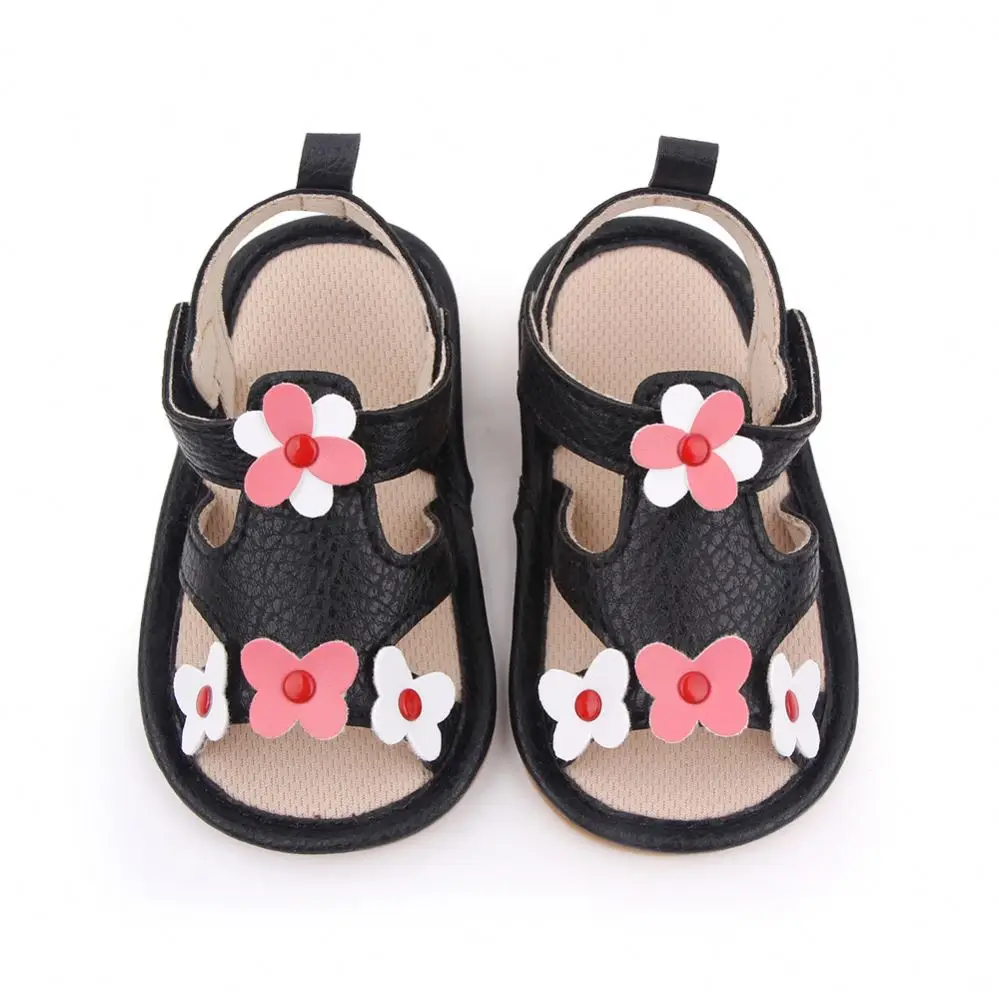 

New summer fancy flower lovely baby girls sandals soft sole non-slip newborn toddler shoes, White/black/pink