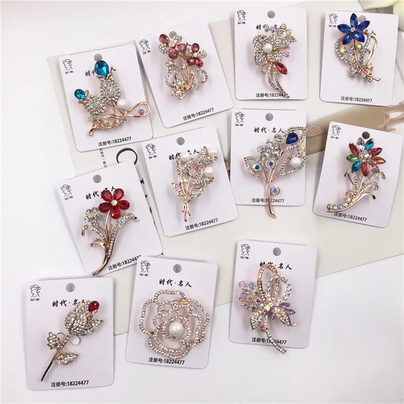 

PUSHI 2022 new arrivals 12 piece Each pack ladies brooch accessories suit flower rhinestone brooch mix