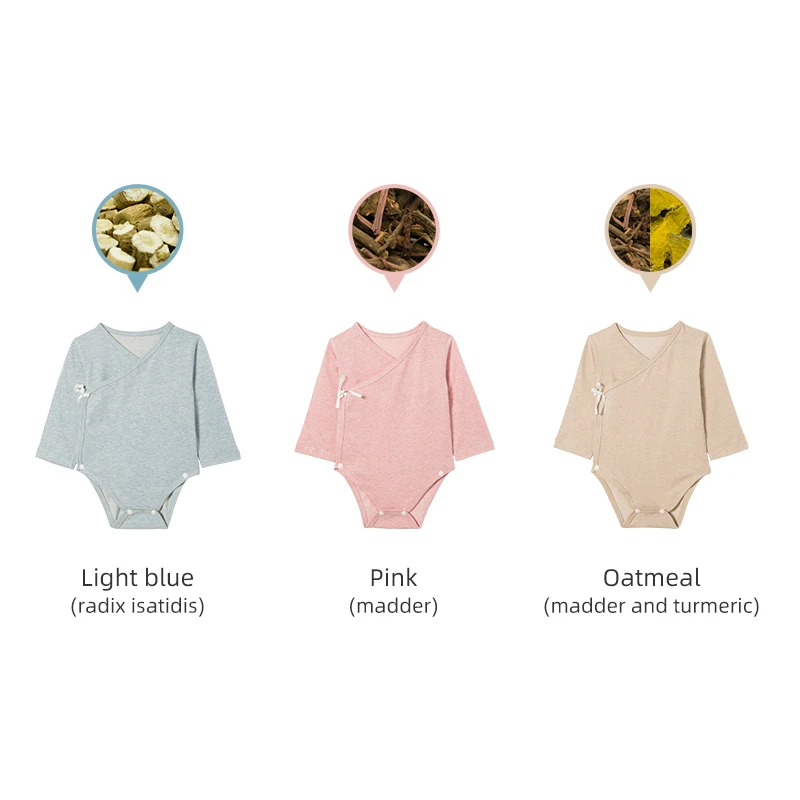 

Eco friendly plant dyeing custom logo organic cotton newborn baby onesie baby bodysuit clothing