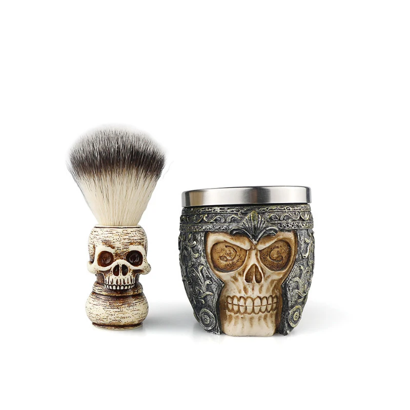 

Masterlee swept face brush set Skull Head Handle Badger beard Brush Armor Bowl for men, Wood color