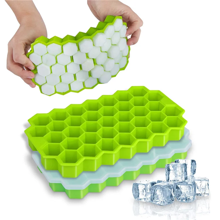 

DUMO 37 Holes Hexagonal Silicone Ice Cube Molds with Sealing Lid For Chilled Drinks Whiskey Cocktail Honeycomb Ice Cube Tray