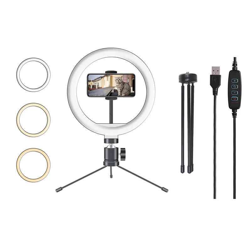 

Amazon Hot Sale Tiktok Selfie Ring Light with Adjustable Tripod Stand 10 Inch LED Desk Ring Light For Live Broadcast, Blue,red,grey,black,customized color