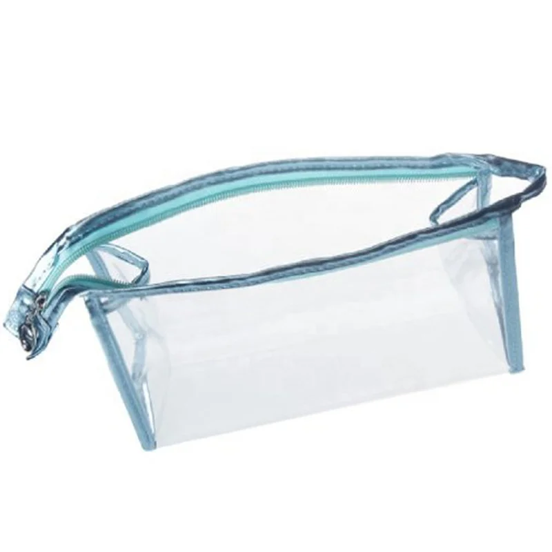 

Wholesales Travel Trolley Clear Plastic Makeup Bag with Zipper Closure, Clear with silver/purple/red/gold/light blue