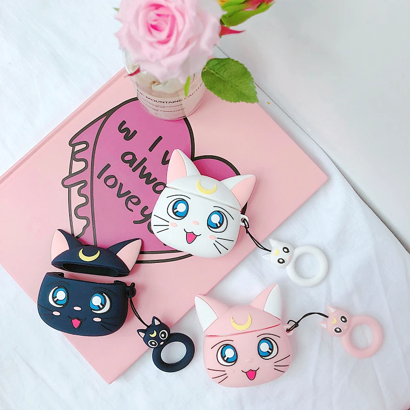 

Soft Silicone Sailor Moon Covers for Airpods 1 2 Custom 3D Cute Luna the Black Cat Earphone Accessories Case for Air Pods Pro