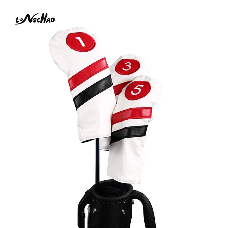 

Factory Custom Logo 1#3#5# Club Driver Pu Leather Golf Headcovers, White