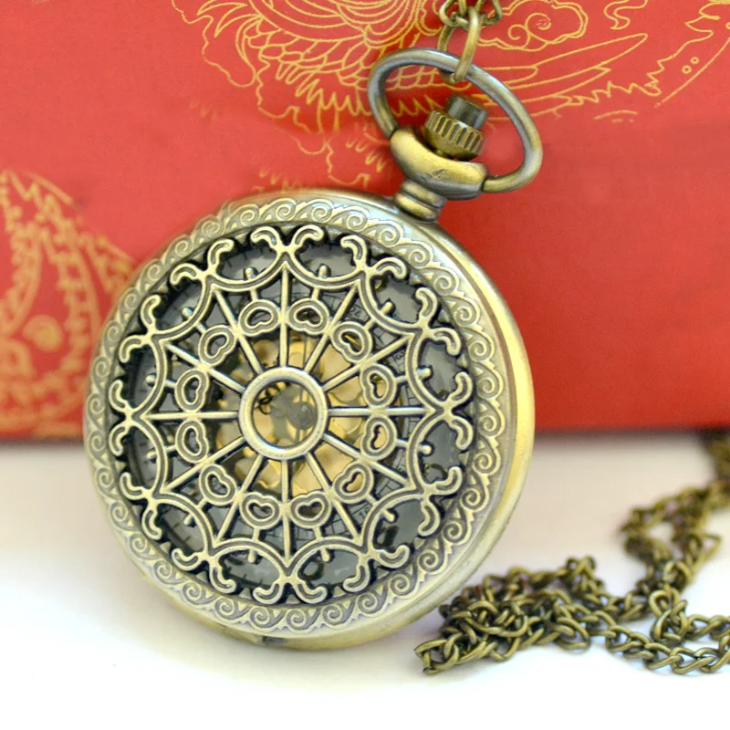 
Hollow Out Vintage Watch Old English Grandfather style Simple Round Antique Bronze Round Pocket Watch Necklace Pendant 