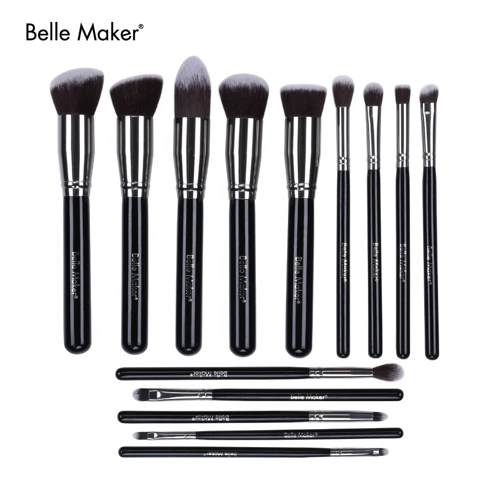 

Makeup Brushes with Makeup Sponge and Brush Cleaner (14pcs, Black/Silver)